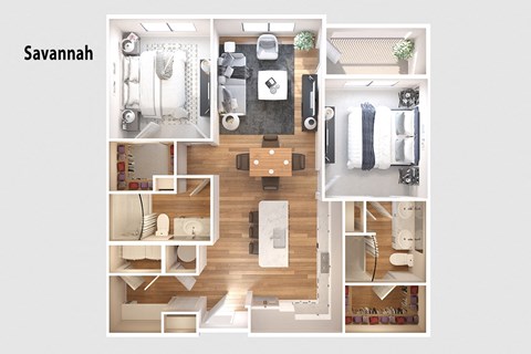 Floor plan for 2 beds, 2 baths, 1155 sqft